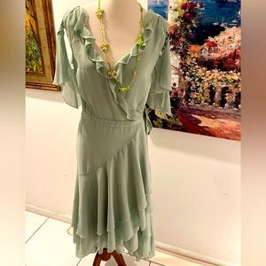 Joyfolie Mia Joy Mint Green cold Shoulder Wrap Ruffle Dress Size S